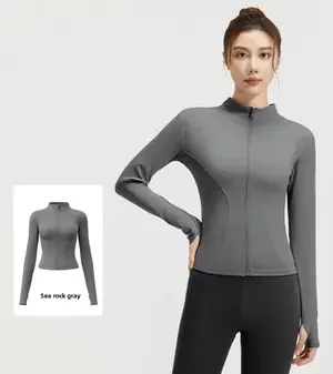 AuraX Outdoor Sports Jacket Running Fitness Long Sleeved Women Slim Yoga Clothes Quick Dry Zipper Cardigan Stand Up Collar Skinny Coat