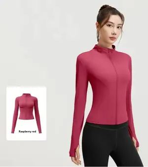 AuraX Outdoor Sports Jacket Running Fitness Long Sleeved Women Slim Yoga Clothes Quick Dry Zipper Cardigan Stand Up Collar Skinny Coat
