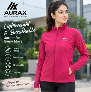 AuraX Women Pink Colar Jacket Sport | Running | Fitness Dri Fit Zipper Collar Skinny Jacket