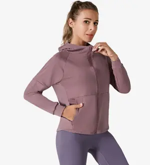 AuraX Zipper Jacket Lightweight Solid Print Yoga Hoodie Breathable Four-Way Stretch Running| Fitness