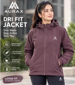 AuraX Women Purple Zipper Hodie Jacket | Dri fit Breathable Four-Way Stretch