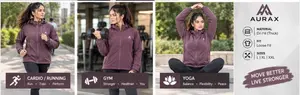 AuraX Women Purple Zipper Hodie Jacket | Dri fit Breathable Four-Way Stretch