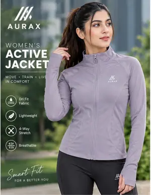 AuraX Women Colar Jacket Sport | Running | Fitness Dri Fit Zipper Collar Skinny Jacket