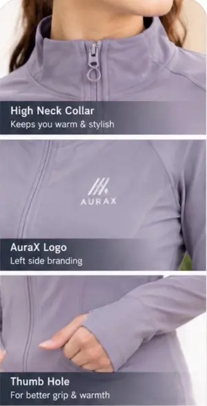 AuraX Women Colar Jacket Sport | Running | Fitness Dri Fit Zipper Collar Skinny Jacket