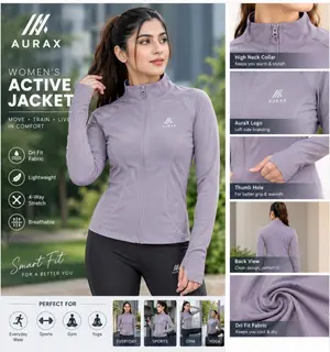 AuraX Women Colar Jacket Sport | Running | Fitness Dri Fit Zipper Collar Skinny Jacket