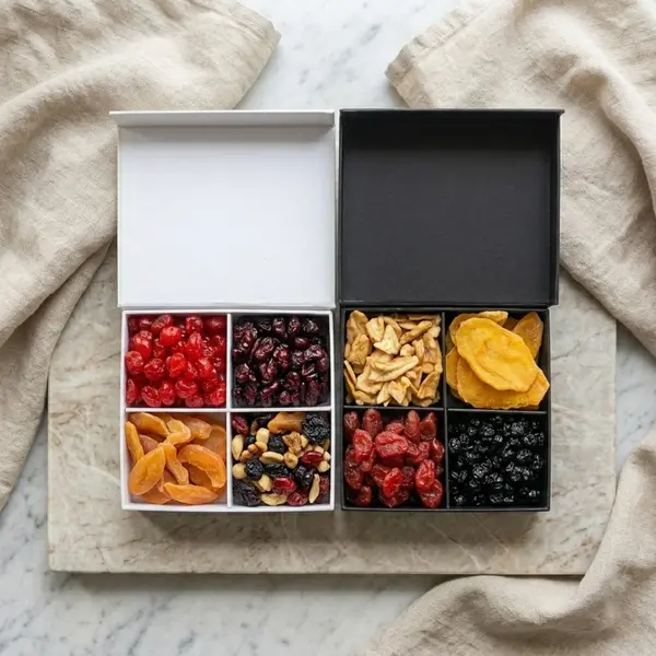 Buy Customizable Dehydrated Fruit Gift Box Online in Pakistan – Premium 4 Section Fruit Hamper