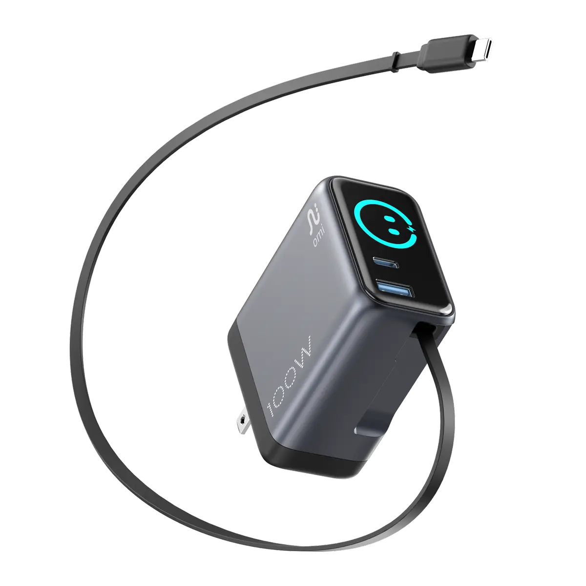 Taar OMI GaN Charger 100W with Interactive Display & Retractable USB-C Cable