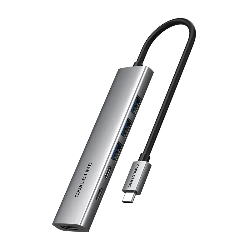 Cabletime HB01G ECO 6-in-1 USB-C Hub HDMI 4K30Hz + PD100W Aluminum