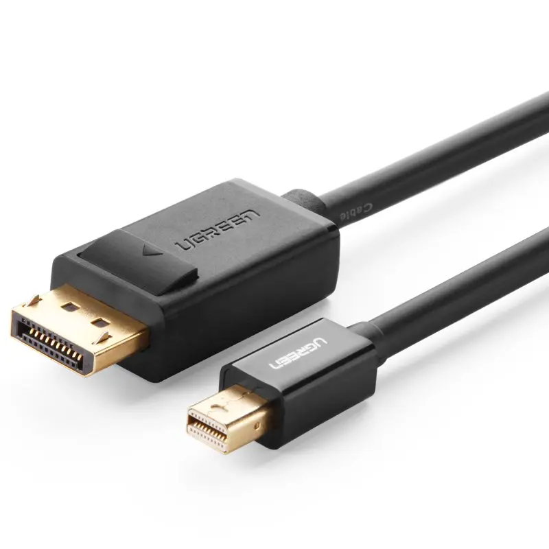 Ugreen Mini DisplayPort Male to DisplayPort Male Converter Cable, Gold-Plated, Speed Up to 8.64Gbps, Full Bandwidth Transmission, 2560x1600p@60Hz, Plug and Play, 1.5M Length, Black