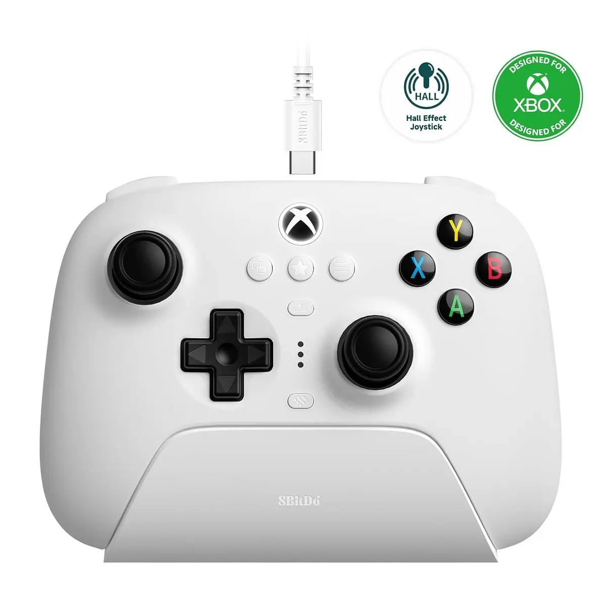 8BitDo Ultimate 3-Mode Wireless Controller, Hall Effect Joysticks, Pro Back Buttons, Wired Only for Xbox Series X|S & Xbox One, Compatibility with Apple, Windows & Android, Officially Licensed (White)