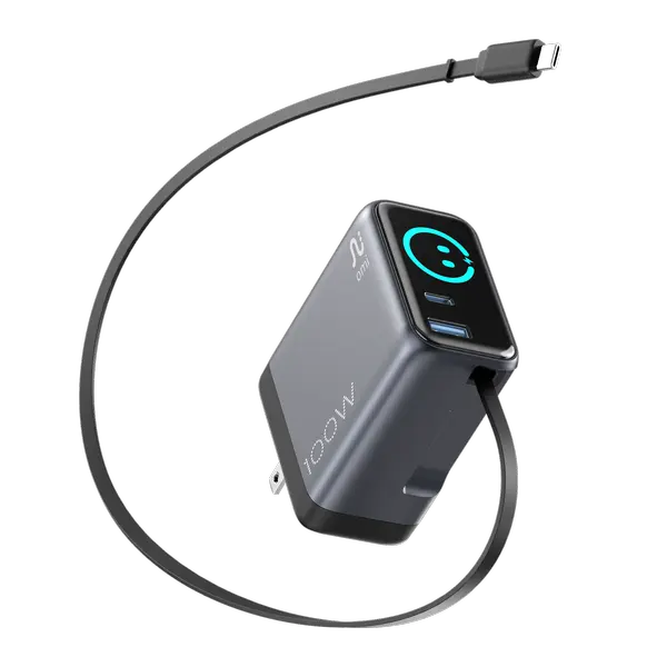 Taar OMI GaN Charger 100W with Interactive Display & Retractable USB-C Cable