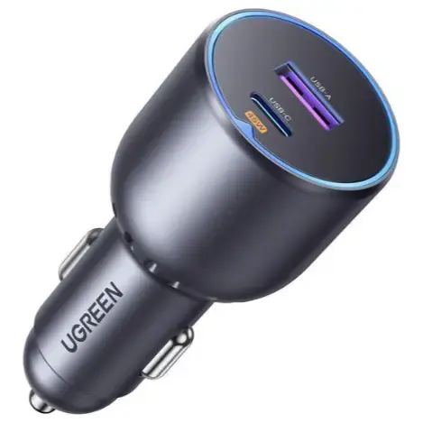 Ugreen 2-Port Fast Car Charger, 63W USB-C and USB-A, 45W PD Super Fast Charging 2.0, Multiple Charging Protocols