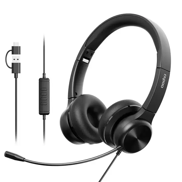Rapoo H180 USB Foldable Wired Stereo Headset, Black