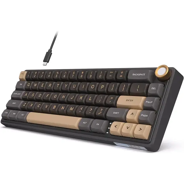 RK Royal Kludge R65 Wired Gaming Keyboard with Volume Knob, 60% Percent RGB Backlit Mechanical Keyboard Gasket Mount with PBT Keycaps, MDA Profile, QMK/VIA, 66 Keys Hot Swappable Charteuse Linear Switch (Phantom Black)