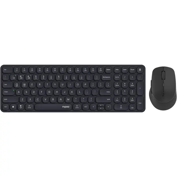 Rapoo 9360M Wireless Keyboard and Mouse Combo, Blade-Series E9310M 99-Key Ultra-Thin Keyboard and M300G Silent Mouse, Support 4 Devices, Quiet, Compact, Battery Powered, for Windows/Mac/Linux/Chrome (Black)