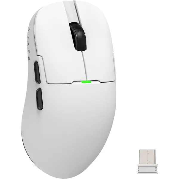 Ajazz AJ159 Dual Mode Lightweight Gaming Mouse with Type C Wired and USB Receiver with PAW3395 Sensor, 5 Programmable Buttons, Ergonomic, Symmetrical Design for PS4 Xbox PC Mac Gaming (White)