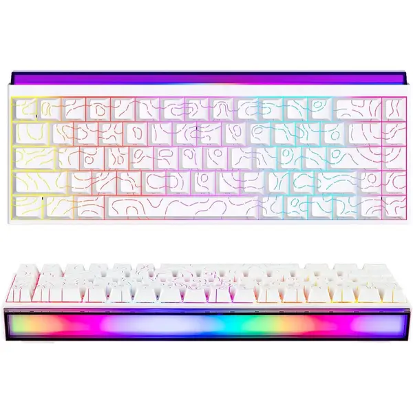 Ajazz NK68 Wired Gaming Keyboard with Lightbox, 65% Compact Mechanical Keyboard, Hot Swappable, Shine Through Keycaps, NKRO for Win/Mac/Android (White Topographic)