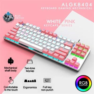 Altec Lansing 8404 RGB Gaming Keyboard with Metal Panel, Compact Mechanical Keyboard For PC, Computer, TKL 87 Keys, Pink/White, Blue Switch