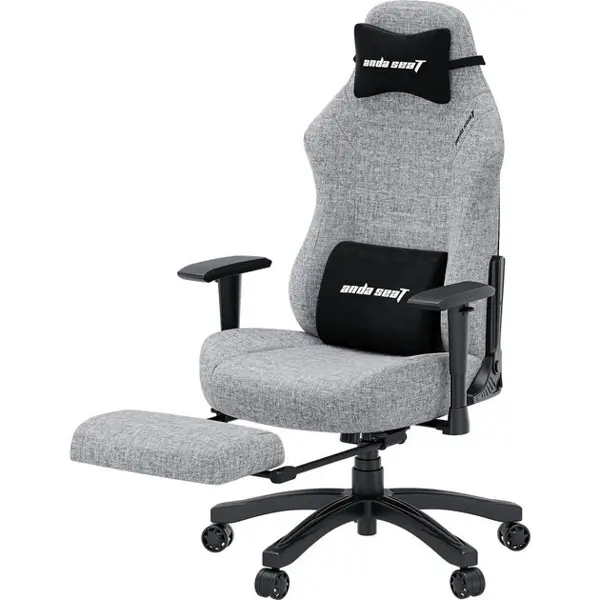 Anda Seat Luna Pro Large Gaming Chair with Footrest - Ergonomic Reclining Video Game Chairs, Fabric Computer Home Office Chair, Heavy Duty Neck & Back Lumbar Support, Folding Recliner Seat for Adults - Grey Fabric
