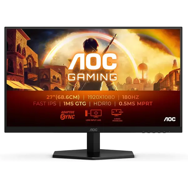 AOC 27G42E 27 inch FHD Gaming Monitor 180Hz, Fast IPS Panel, 1ms GtG, HDR10, G-Sync Compatible, (1920x1080 HDMI 1x 2.0 DP 1x 1.4) Black