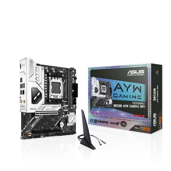 Asus B850M AYW Gaming Wifi Motherboard, Socket AM5, Micro-ATX, DDR5 Up To 128GB, 2x M.2, Wi-Fi 6, Realtek 2.5Gb Ethernet