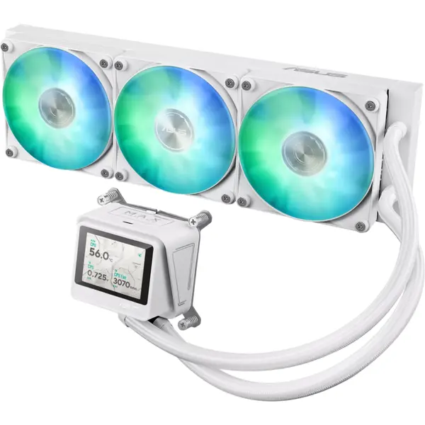 Asus Max Gaming LC 360 ARGB LCD All-in-One CPU Liquid Cooler with Advanced Cooling Performance, Vivid 2.4” IPS Screen, pre-Installed ARGB Fans, and Aura Lighting (White Edition)
