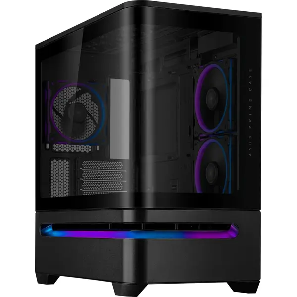 Asus Prime AP202 ARGB mATX PC Case (Tempered Curved Glass, Supports Graphics Cards up to 420mm, 360mm Long Radiators, 3 Built-in ARGB Fans) - Black