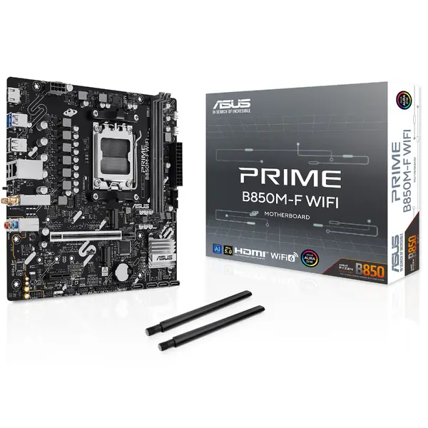 Asus Prime B850M-F Wifi CSM Micro-ATX Motherboard – AMD B850, AM5, DDR5, PCIe 5.0, Dual M.2, 2.5Gb LAN, HDMI, DisplayPort