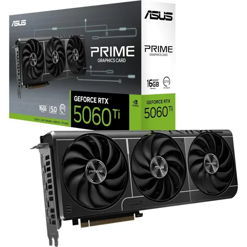 Asus The SFF-Ready Prime GeForce RTX 5060 Ti 16GB GDDR7 Graphics Card (PCIe 5.0, 16GB GDDR7, HDMI/DP 2.1, 2.5-Slot, Axial-tech Fans, Dual BIOS)