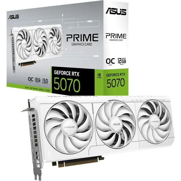 Asus The SFF-Ready Prime GeForce RTX 5070 12GB GDDR7 White OC Edition Graphics Card (PCIe 5.0, 12GB GDDR7, HDMI/DP 2.1, 2.5-Slot, Axial-tech Fans, Dual BIOS)