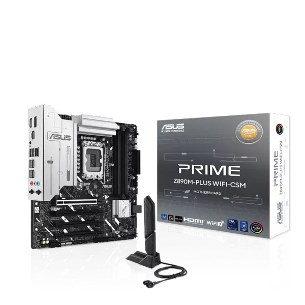Asus Prime Z890M-Plus-Wifi-CSM Z890 LGA 1851 mATX Motherboard, Intel Core Ultra Series 2 Ready, Advanced AI PC-Ready, 10+1+2+1 80A Power Stages, DDR5, PCIe 5.0, USB Type-C®, 3X M.2, Wi-Fi 7, 2.5Gb LAN