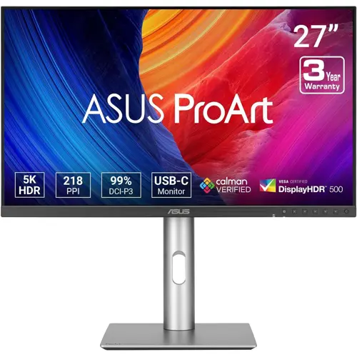 Asus ProArt Display PA27JCV 27” 5K HDR 60Hz Professional Monitor - 5K (5120 x 2880), IPS, 99% DCI-P3, 100% sRGB, USB-C PD 96W, Calman Verified, Color Accurate, Auto KVM, LuxPixel