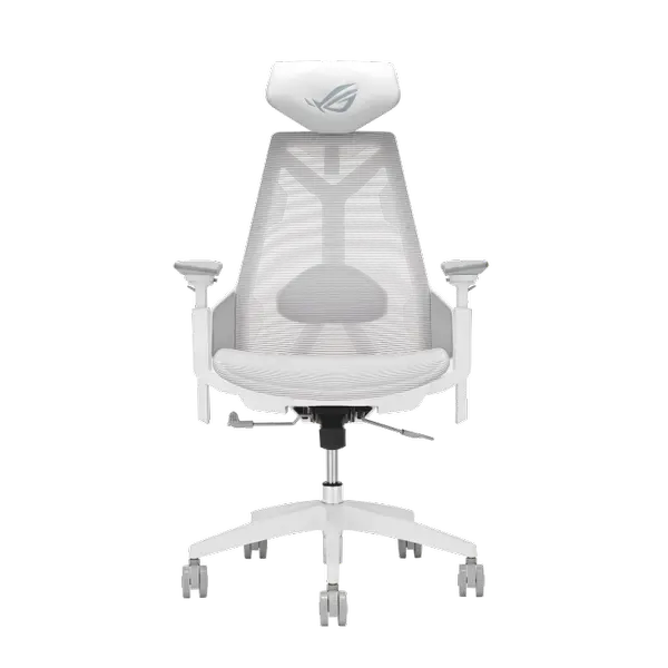 Asus Rog Destrier Core Ergo Gaming Chair, Futuristic Cyborg Aesthetic, Versatile Seat Adjustments, Mobile Arm Support Mode, Breathable Mesh and Comfortable PU Foam, White