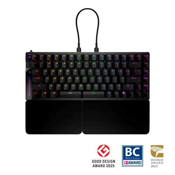 Asus Rog Falcata 75% Split Wireless Gaming Keyboard, ROG HFX V2 Magnetic Switches, PBT, ROG Hall, Rapid Trigger, Three-Mode Connectivity, ROG SpeedNova, Four-Layer Damping