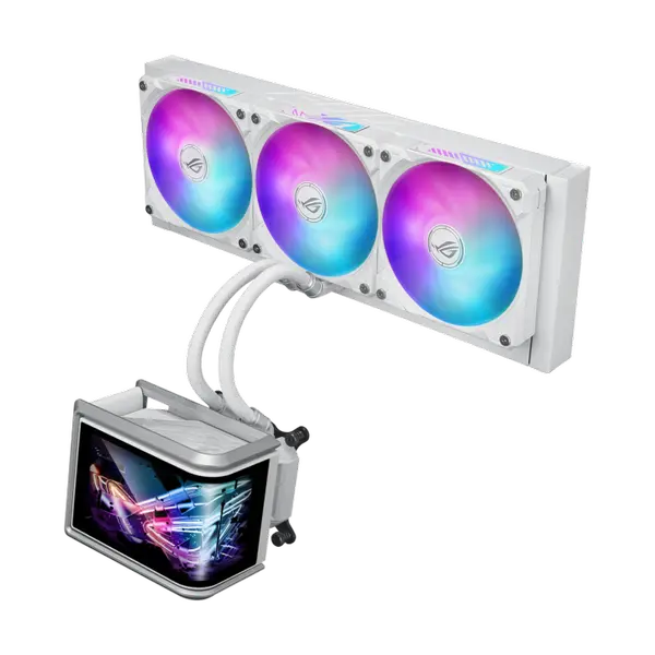 Asus Rog Ryuo IV SLC 360 ARGB Liquid CPU Cooler, 6.67" AMOLED Display, 360mm Radiator, 3x 120mm MF-12C aRGB Fans, 2650 RPM Speed, 71.44 CFM Fan Airflow, White