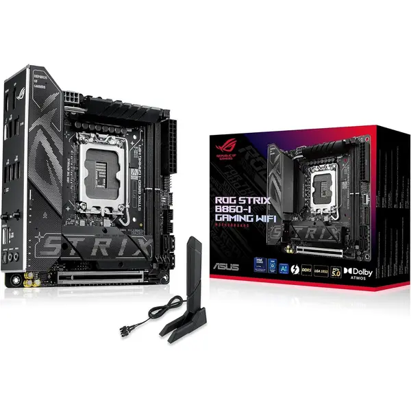 Asus Rog Strix B860-I Gaming Wifi B860 LGA 1851 mITX Mini-ITX motherboard, Intel Core Ultra Series 2 Ready, Advanced AI Ready, 10+1+2+1 Stage, DDR5, 2.5G LAN, WiFi7, M.2, Thunderbolt 4, USB Type-C