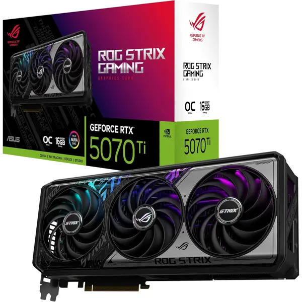 Asus Rog Strix GeForce RTX 5070 Ti OC Edition 16GB GDDR7 Graphics Card (PCIe 5.0, HDMI/DP 2.1, 3.2-slot, Axial-Tech Fans, MaxContact Design with Vapor Chamber, Phase-Change GPU Thermal Pad, Aura Sync)