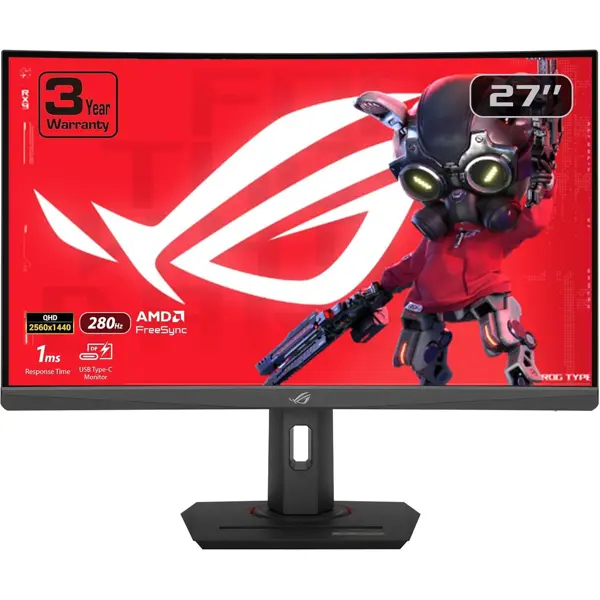 Asus Rog Strix XG27WCMS 27” 1440P USB-C Curved HDR Gaming Monitor - QHD, 280Hz, 1ms, Fast VA, Extreme Low Motion Blur Sync, FreeSync Premium, DisplayWidget, Tripod Socket, AI Gaming