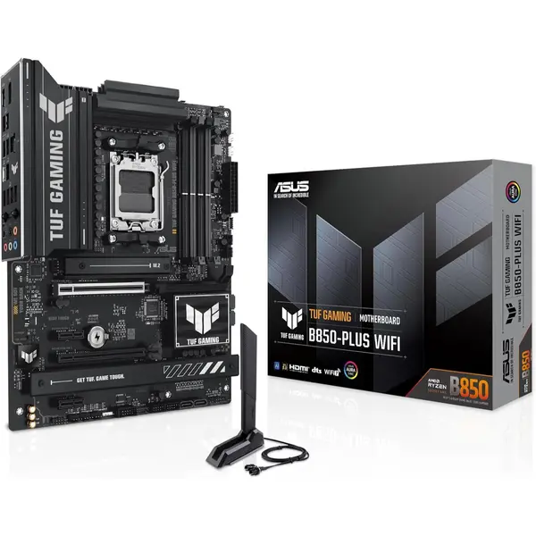 Asus Tuf Gaming B850-Plus Wifi AMD AM5 B850 ATX Motherboard, 14+2+1 80A Stages, AI Ready, DDR5, PCIe 5.0, 3X M.2, Wi-Fi 7, 2.5Gb LAN, DisplayPort, HDMI, USB 10Gbps & 20Gbps Type-C, BIOS Flashback