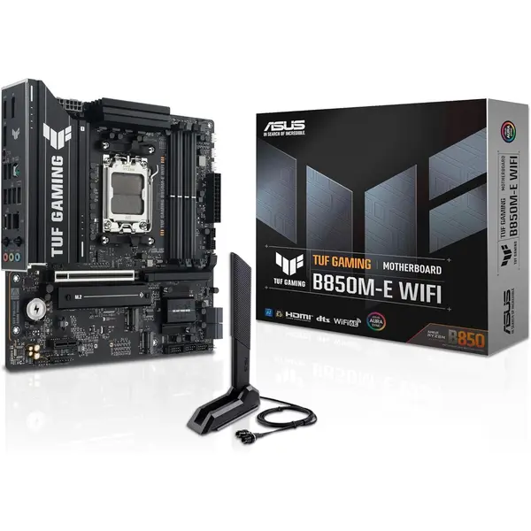 Asus Tuf Gaming B850M-E WiFi mATX Motherboard, 8+2+1 80A DrMOS Power Stages, DDR5, PCIe 5.0, Three M.2 Slots, WiFi 6E, 2.5Gb Ethernet, DisplayPort, HDMI, Rear USB-C 10Gbps and Front USB-C 5Gbps