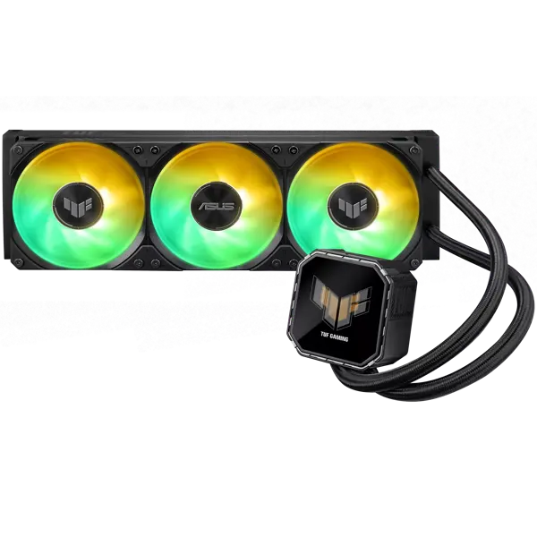 Asus Tuf Gaming LC III 360 ARGB LCD AIO Liquid CPU Cooler - Pre-Installed & Integrated Triple Fans, High Airflow & Static Pressure; 2.8" LCD for Hardware Monitoring, Custom GIFs and MP4 Video Clips