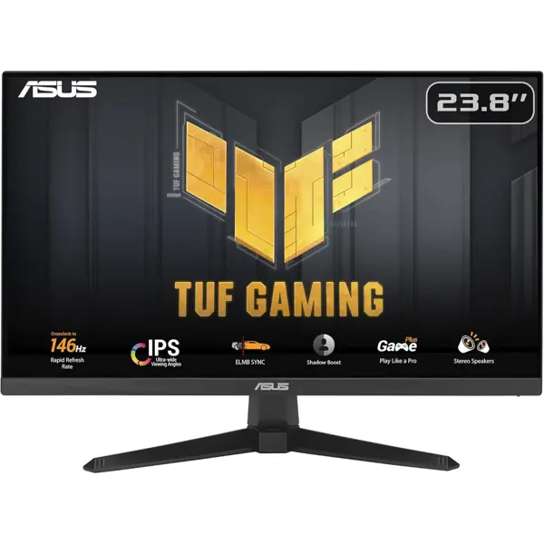 Asus Tuf Gaming VG249QE5A Gaming Monitor: 23.8-inch, Full HD (1920x1080), Overclock to 146Hz (Above 144Hz), IPS, ELMB Sync, 1ms MPRT, Stereo Speaker, Variable Overdrive - Black