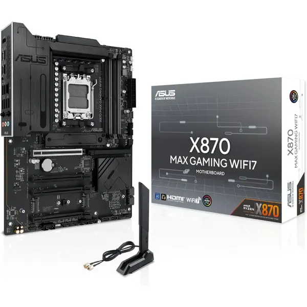Asus X870 Max Gaming Wifi7 AMD AM5 ATX Motherboard, 12+2+1 80A DrMOS, DDR5, PCIe 5.0 x16 Q-Release, 3X M.2, Wi-Fi 7 Q-Antenna, 2.5Gb LAN, USB4 Type-C, USB-C 20Gbps, BIOS Flashback, Aura Sync