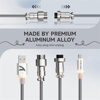 Attack Shark x MambaSnake C01 Custom Coiled USB C to A Cable for Mechanical Keyboard, Double-Sleeved Gaming Cable with Detachable Metal Aviator, for Popular Gaming Consoles Keyboard Mouse - Grey