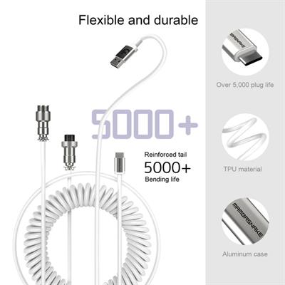 Attack Shark x MambaSnake C01 Custom Coiled USB C to A Cable for Mechanical Keyboard, Double-Sleeved Gaming Cable with Detachable Metal Aviator, for Popular Gaming Consoles Keyboard Mouse - White