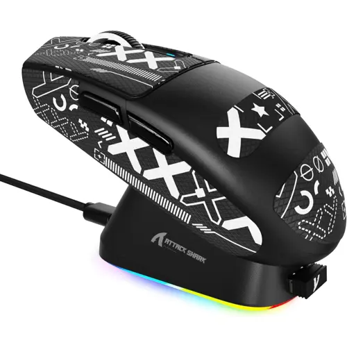 Attack Shark G3Pro Wireless Gaming Mouse with RGB Charging Dock, 2.4G/USB-C Wired/BT PAW3311 Optical Sensor 1K Polling Rate Adjustable 25K DPI, 500mAh Battery Ultra Lightweight 59g Mice - Black