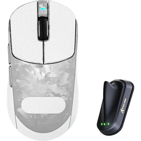 Attack Shark RS3 Ultra Carbon Fiber Wireless Gaming Mouse, PAW3955MAX Optical Sensor, 52,000 DPI, Dual 8K Polling Rate, Nordic 54L15 MCU, 100M Optical Switches, Web Driver, Grip Tape Included (Silver)