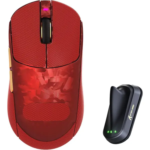 Attack Shark RS3 Ultra Carbon Fiber Wireless Gaming Mouse, PAW3955MAX Optical Sensor, 52,000 DPI, Dual 8K Polling Rate, Nordic 54L15 MCU, 100M Optical Switches, Web Driver, Grip Tape Included (Red)