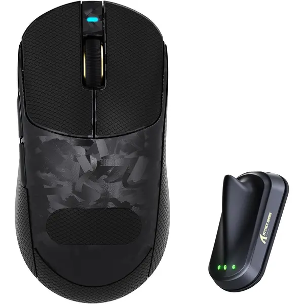 Attack Shark RS3 Ultra Carbon Fiber Wireless Gaming Mouse, PAW3955MAX Optical Sensor, 52,000 DPI, Dual 8K Polling Rate, Nordic 54L15 MCU, 100M Optical Switches, Web Driver, Grip Tape Included (Black)