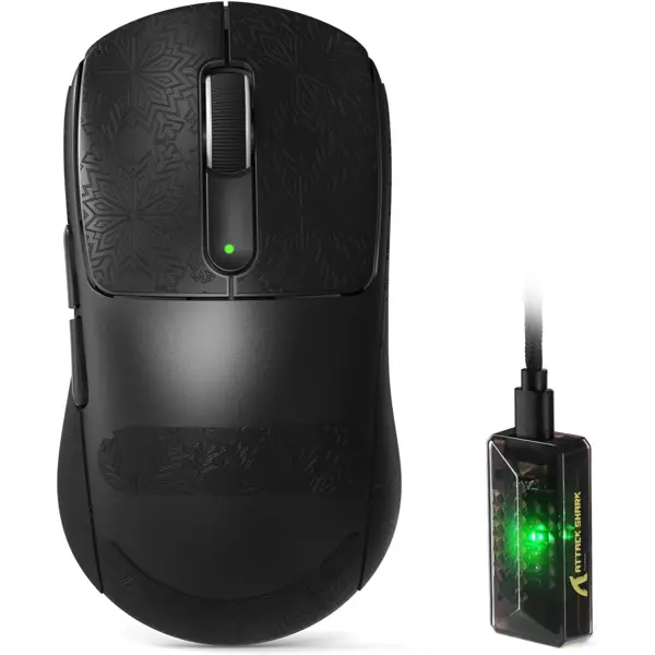 Attack Shark V5 Wireless Gaming Mouse with 42000 DPI, PAW3950 MAX Sensor, 55g Ultra-Lightweight, Nordic 52840 MCU, Wired/BT/2.4GHz Wirelss Programmable Mouse for PC/Mac (Black)